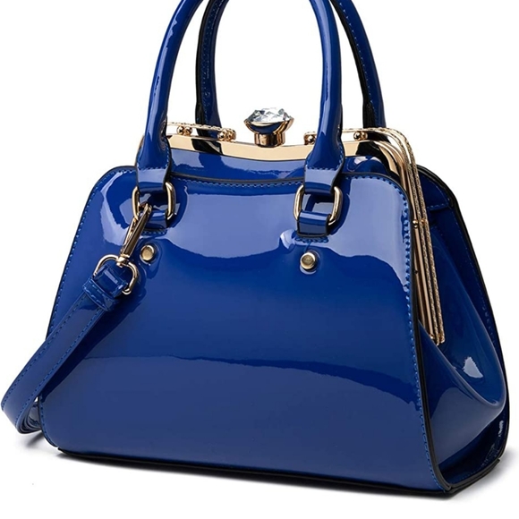 Leather handbag shiny patent leather shoulder bag - Picture 2 of 16